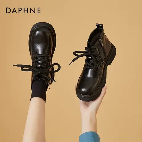 达芙妮高帮甜酷小皮鞋女英伦风系带夏季厚底黑色春秋2022新款单鞋图片