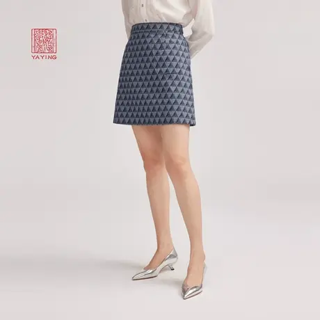 雅莹女装 气质简约三角提花短款半身裙 2023新款3306A图片
