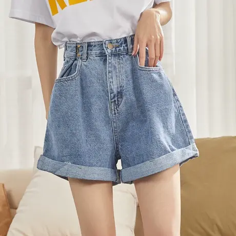 唐狮牛仔短裤女夏季宽松高腰显瘦薄款a字阔腿热裤ins潮百搭牛仔裤图片