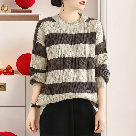 毛衣女2023新款秋冬季慵懒风加厚上衣大码宽松显瘦中年妈妈针织衫图片