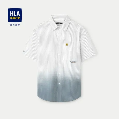 HLA/海澜之家宽松短袖休闲衬衫2024春夏新款纯棉条纹吊染衬衣男图片