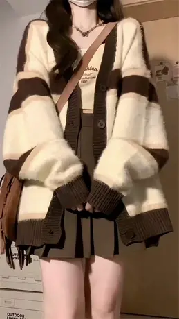 秋冬软糯毛衣女开衫外套日系复古慵懒风小个子oversize针织上衣服图片