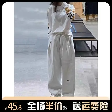 休闲运动阔腿裤子女秋冬季2023新款爆款宽松高腰显瘦直筒束脚卫裤图片