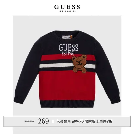 【38上新季】GUESS 童装男童小熊拼色针织衫图片