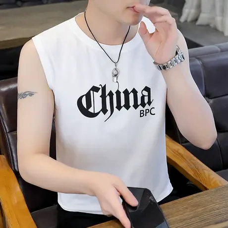 背心男夏装纯棉上衣无袖T恤圆领汗衫夏季坎肩青少年半袖潮流男装图片