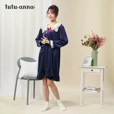 tutuanna秋冬睡衣 女超柔公主风长袖长款睡裙秋冬可爱家居服睡衣图片