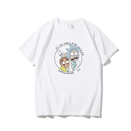 2023夏季港风卡通瑞克和莫蒂潮牌学生宽松纯棉短袖t恤上衣潮半袖图片