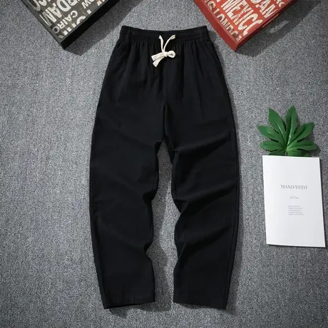 麻裤男宽松中国风男装春秋中国风唐装裤子男宽松直筒男士休闲长裤商品大图