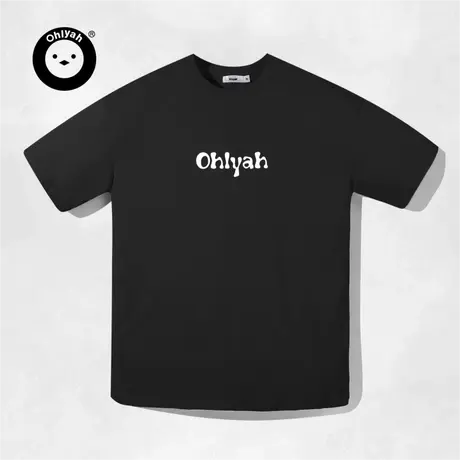 Ohlyah设计师原创卡通品牌重磅纯棉字母印花溜肩短袖T恤男女半袖商品大图