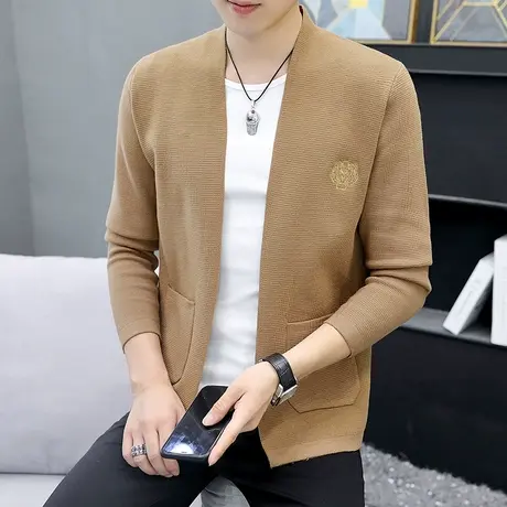 针织开衫男士毛衣春秋季刺绣帅气外穿带口袋上衣潮牌2022新款外套商品大图