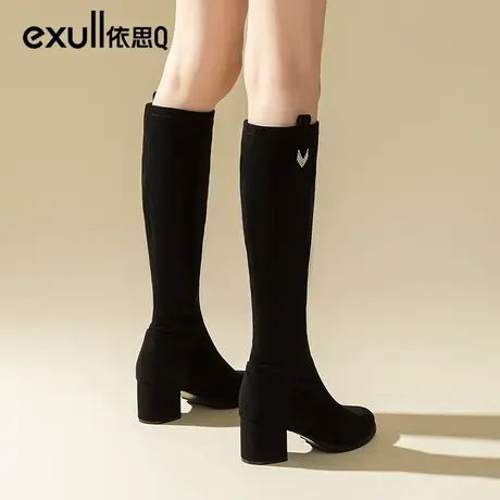 依思q气质长靴女秋冬2023年新款加绒保暖长筒靴高跟弹力瘦瘦女靴商品大图