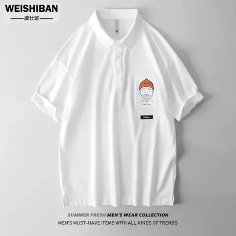 潮牌2023年高级感人物趣味刺绣短袖polo衫男半袖超火舒适宽松上衣商品大图