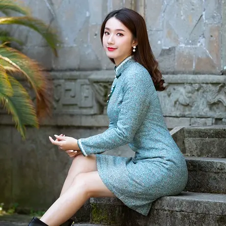 筠雅旗袍冬款加厚夹棉过年旗袍小袄中长款复古洋气中国风女装冬装商品大图