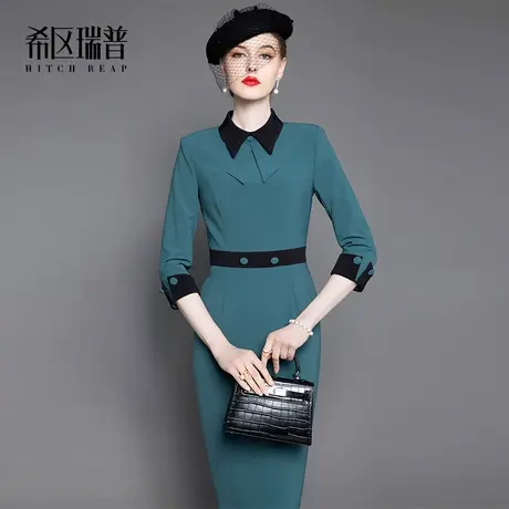 希区瑞普高端复古法式连衣裙女装秋冬季2023新款名媛气质修身长裙图片