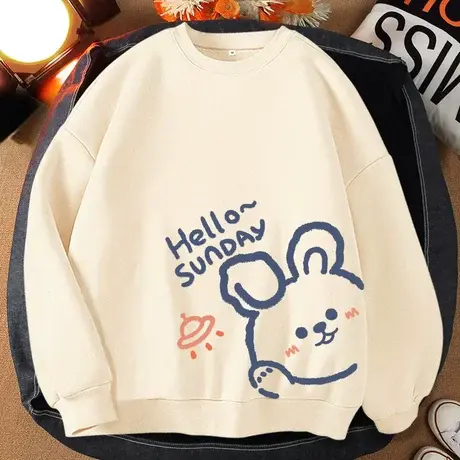 奶糯风无帽卫衣女春季2023年新款春秋薄款小个子上衣女装圆领外套商品大图