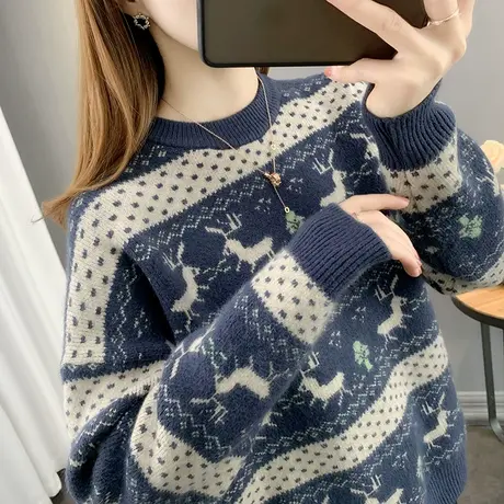 女士套头毛衣女外穿2023年新款女爆款圆领宽松针织打底衫春秋百搭图片