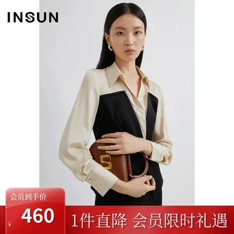 恩裳春秋季时尚收腰显瘦易打理假两件醋酸通勤衬衫商品大图