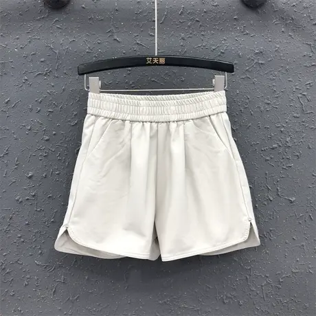 欧货2023年秋季新款简约小开叉阔腿裤女皮裤潮宽松显瘦高腰短裤子商品大图