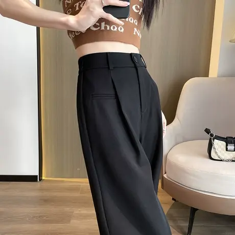 黑色西装阔腿裤女2023年春秋新款高腰垂感直筒宽松显瘦休闲拖地裤商品大图