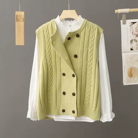 无袖毛衣开衫马甲女秋冬2023新款叠穿外搭宽松坎肩针织马夹背心女商品大图