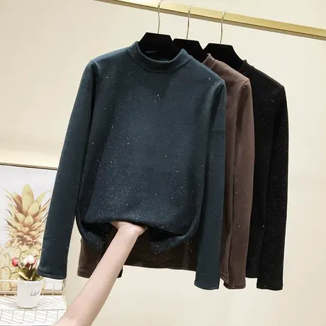 双面德绒打底衫女内搭秋冬洋气2023新款加绒加厚德荣保暖t恤长袖图片