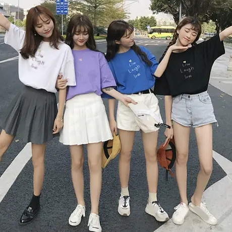 t恤女短袖韩范bf原宿风学生2023新款宽松怪味少女上衣嘻哈闺蜜装商品大图