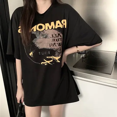 港风复古chic短袖女T恤夏季韩版潮学生宽松半袖洋气日系上衣服ins商品大图