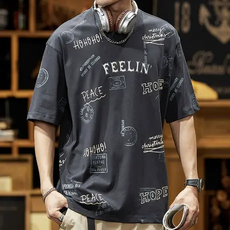 Modi Nick/摩帝尼克夏季男士t恤宽松半袖潮牌圆领男款T恤纯棉百搭图片