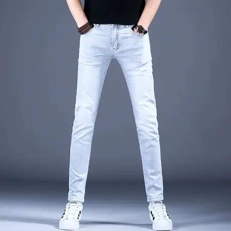 浅色高级牛仔裤男款修身小脚裤子2023新款秋款薄款弹力潮牌休闲裤图片