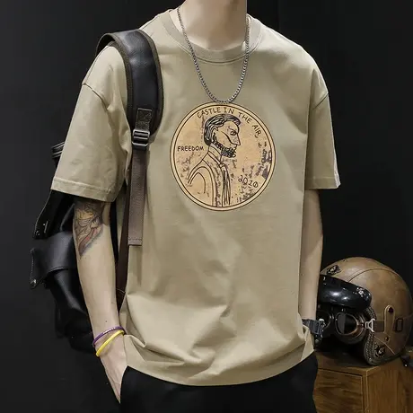 重磅230g短袖t恤男士宽松大码潮牌印花体恤夏季纯棉半袖美式复古商品大图