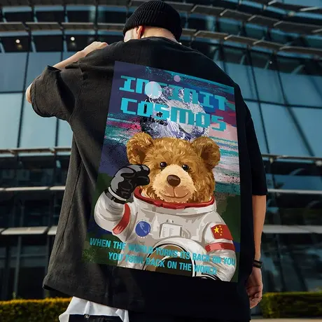 2023新款小熊国潮t恤ins短袖潮牌宽松加肥加大码半截袖潮流男夏季商品大图