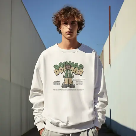 日系卡通加肥加大码圆领重磅复古胖子男装宽松加绒胖子卫衣春秋季商品大图