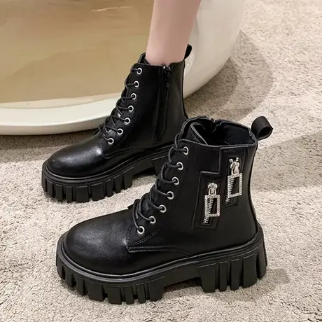 增高厚底马丁靴女英伦风ins潮靴子2023年新款春秋单靴短靴机车靴图片
