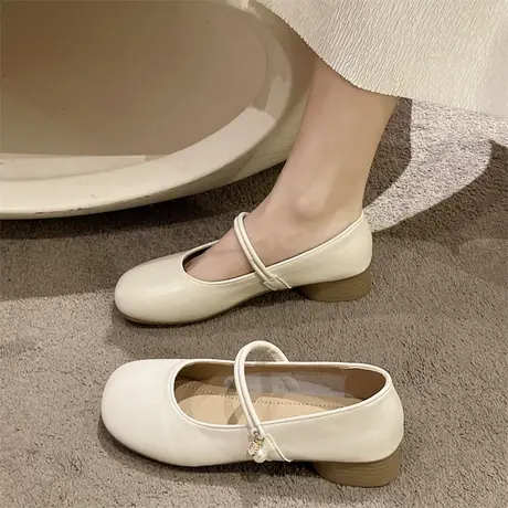 鞋子女款2023年春夏新款洋气ins粗跟玛丽珍豆豆鞋防滑高级感女鞋图片