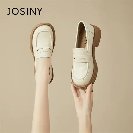 Josiny/卓诗尼厚底乐福鞋女2024新款春季单鞋黑色英伦风通勤女鞋商品大图