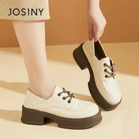 Josiny/卓诗尼厚底乐福鞋女2024新款春季复古系带英伦小皮鞋女鞋商品大图