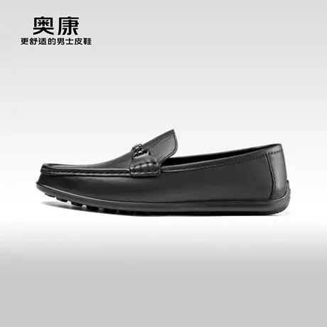 AOKANG奥康2024春季新款商务休闲真皮软底舒适一脚蹬舒适乐福鞋图片