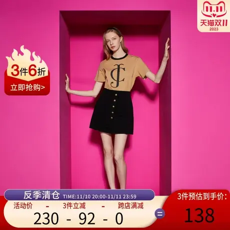 Juicy Couture橘滋女装新款女装大地系撞色印花短袖T恤商品大图