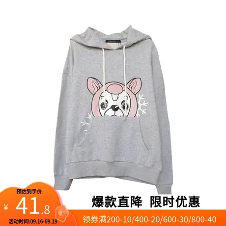 【断码S】艾格2023春女新品百搭宽松印花连帽套头卫衣针织衫Z1450图片