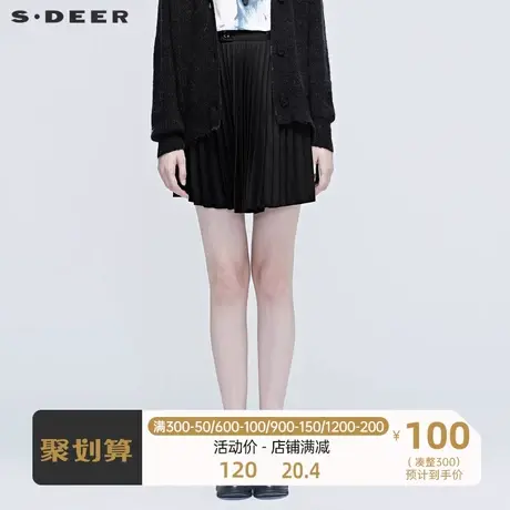 sdeer圣迪奥女装休闲压褶肌理短裙女 半身裙S20381310图片