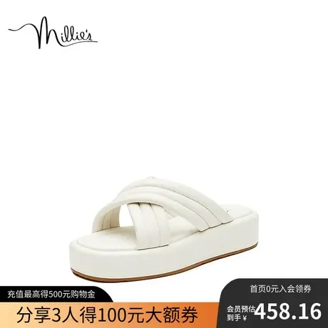 millie's/妙丽夏商场同款羊皮时尚休闲厚底女凉拖鞋232-2BT2图片