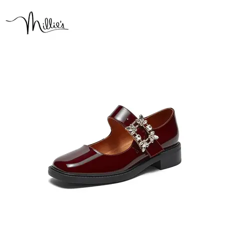 millie's妙丽2023秋新款时尚复古摩登粗跟玛丽珍女皮鞋05236CQ3图片