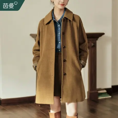 茵曼法式复古毛呢大衣女2023年冬季新款美拉德中长款上衣加厚外套图片