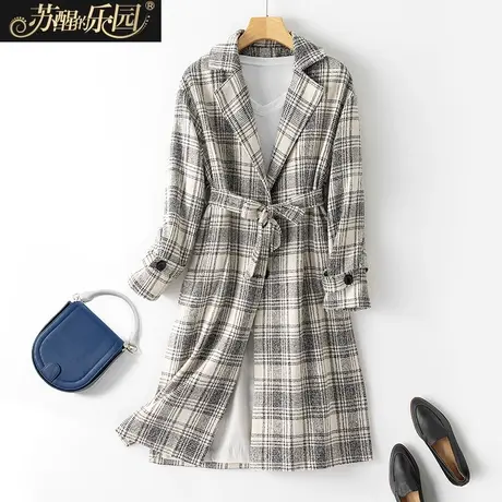 格子风衣外套女装  新款韩版时尚成熟优雅单排扣气质中长款外衣商品大图