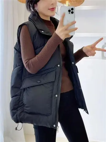 2023秋冬新款羽绒棉马甲女短款坎肩韩版大码宽松背心百搭外套马夹图片