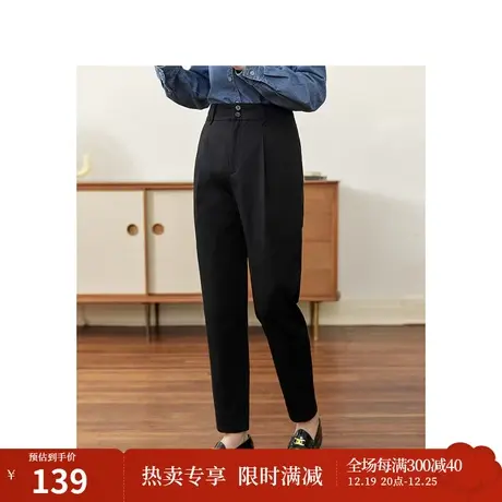 茵曼法式中高腰萝卜长裤2023秋女装新款后松紧腰显瘦显腿长九分裤商品大图