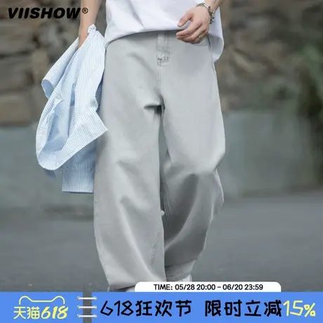 VIISHOW美式高街廓形弯刀牛仔裤男潮牌水洗做旧宽松百搭阔腿长裤商品大图