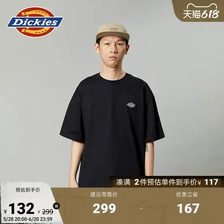Dickies春夏 全棉汗布单色刺绣logo徽章圆领宽松短袖T恤男女情侣商品大图