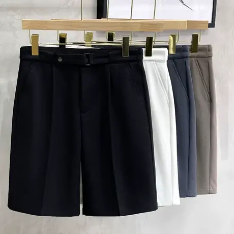 夏松紧腰夏季薄款休闲短裤男直筒透气冰丝五分裤运动黑色西裤中裤图片