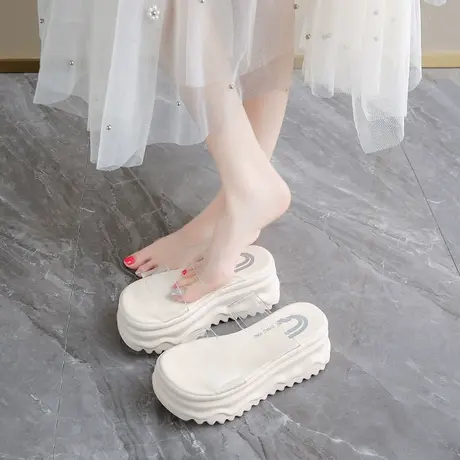 厚底增高凉拖鞋女2025年夏季新款外穿小个子法式拖鞋沙滩透明凉鞋商品大图